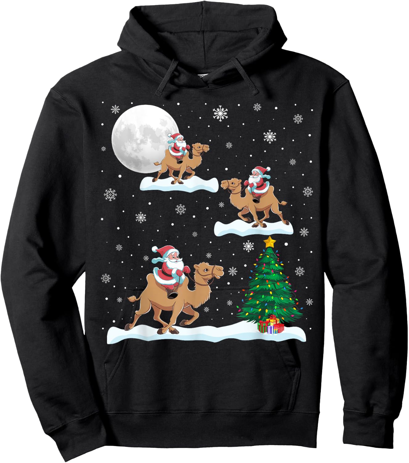 Funny Xmas Lighting Tree Santa Riding Camel Christmas Hoodie - Hoodie | Black