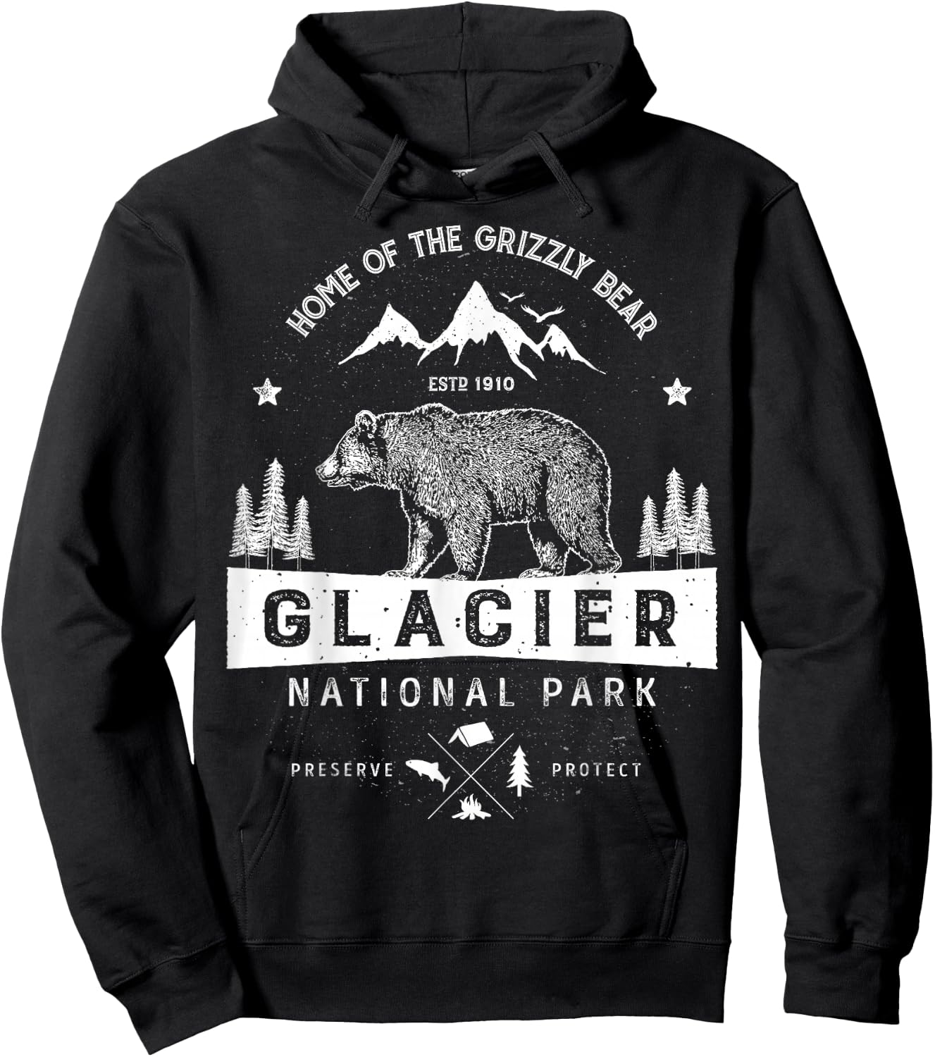 Glacier National Park T Shirt Vintage Montana Bear Men Women Hoodie - Hoodie | Black
