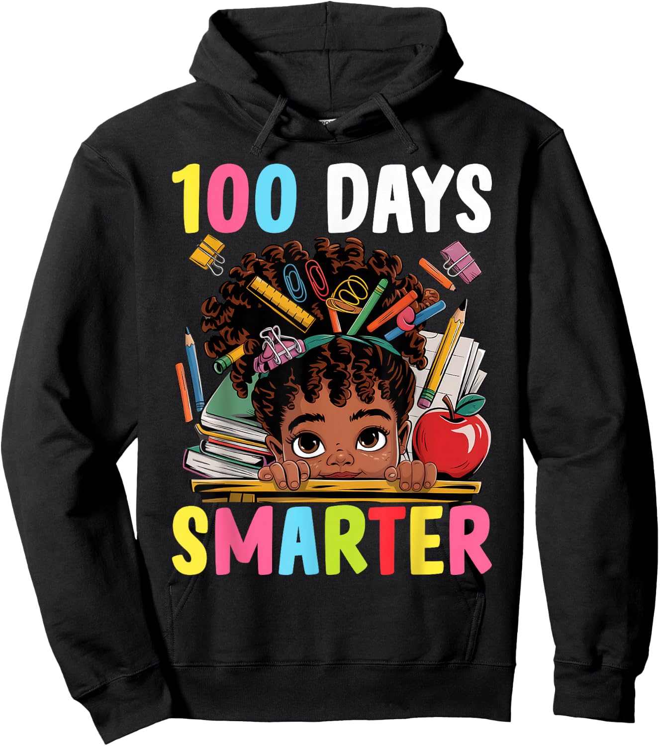 100 Days of School Shirt Afro Girl Kids 100th Day Teacher Hoodie - Hoodie | Black