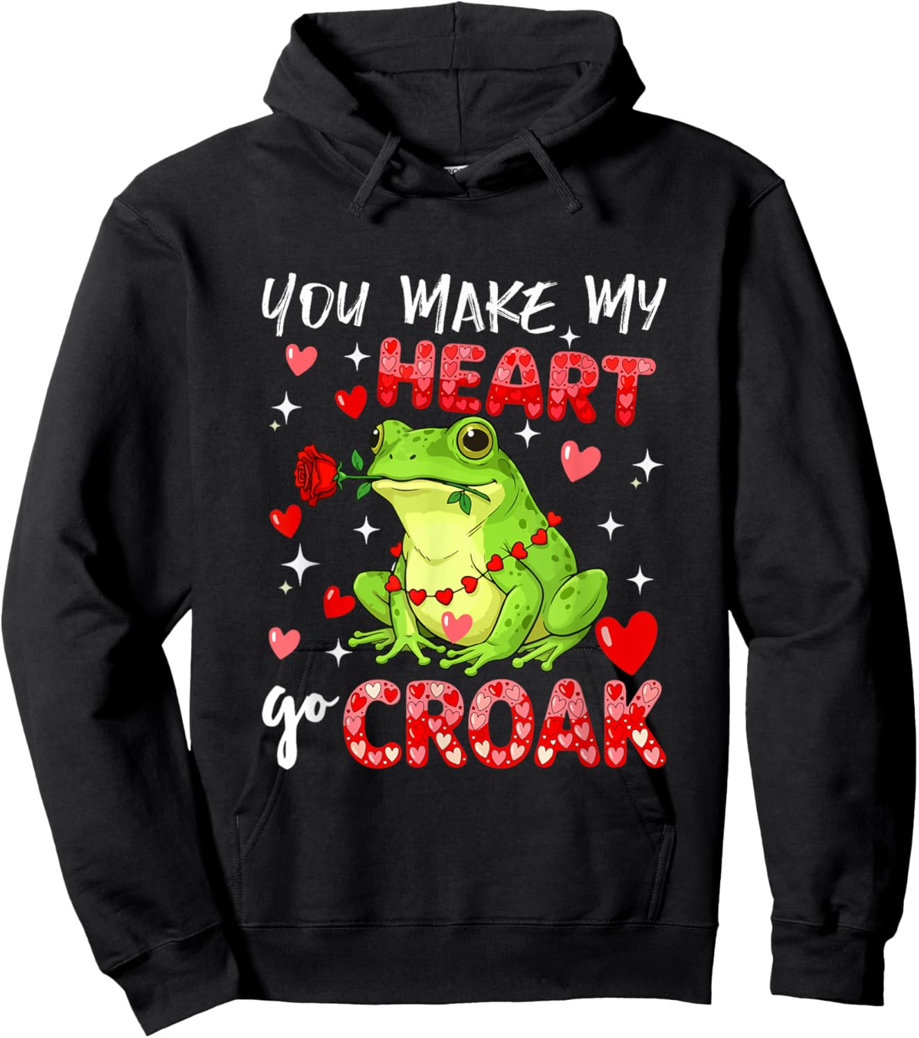 Make Heart Go Valentine's Day Cute Frog Sound Floral Rose Hoodie - Hoodie | Black
