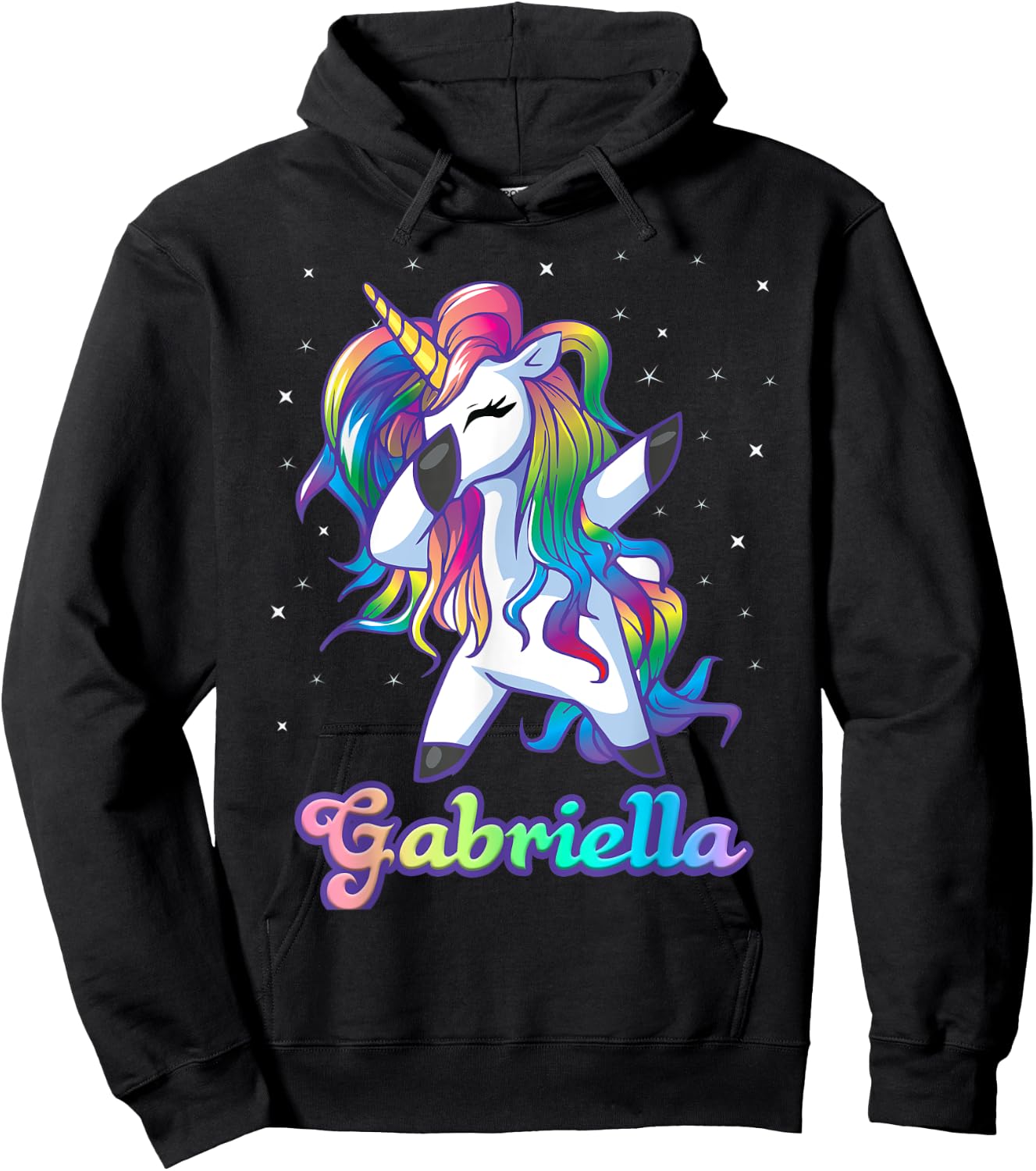 GABRIELLA Name Personalized Custom Rainbow Unicorn Dabbing Hoodie - Hoodie | Black