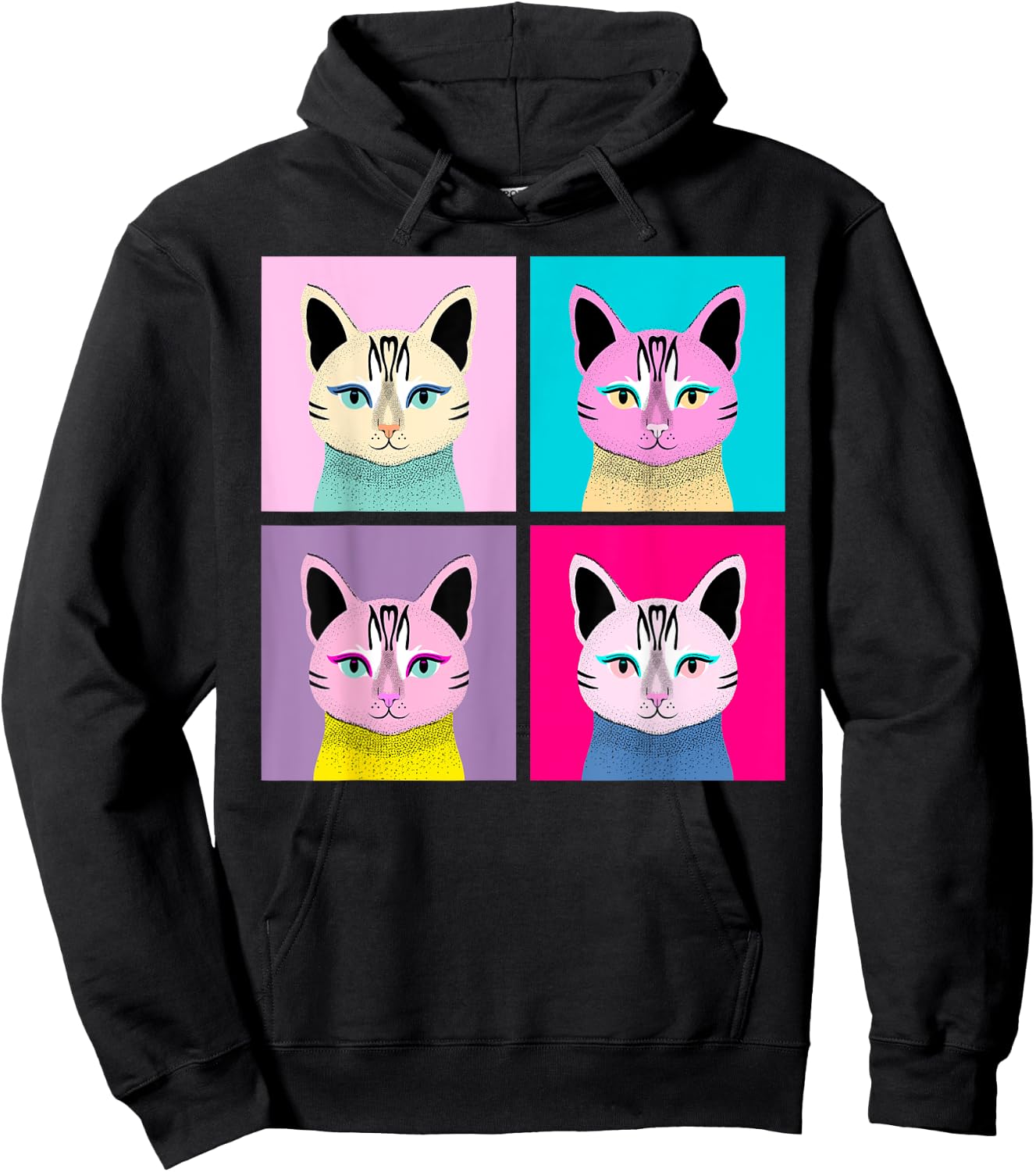 Pop-Art Cat Illustrated Women Kids Hoodie - Hoodie | Black