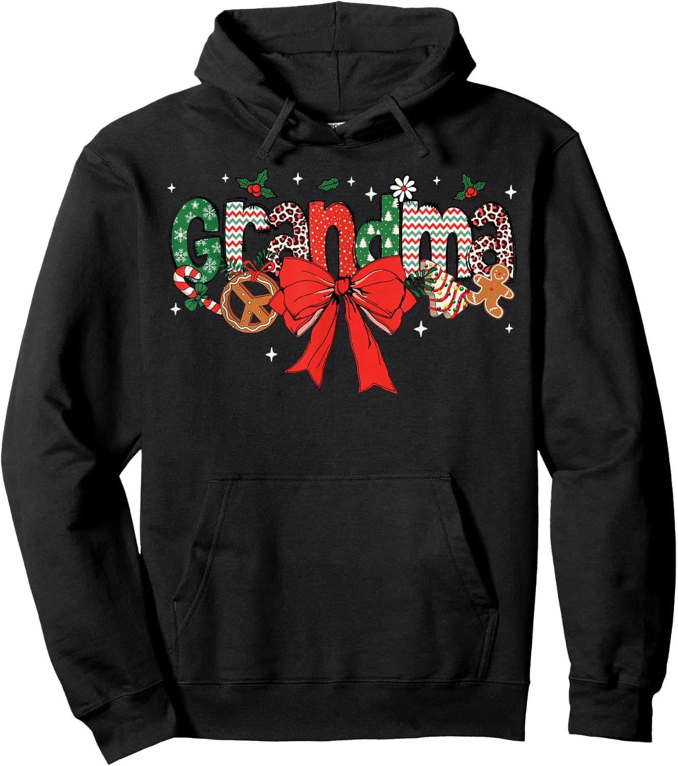Grandma Coquette Bow Christmas Merry Xmas Family Matching Hoodie - Hoodie | Black