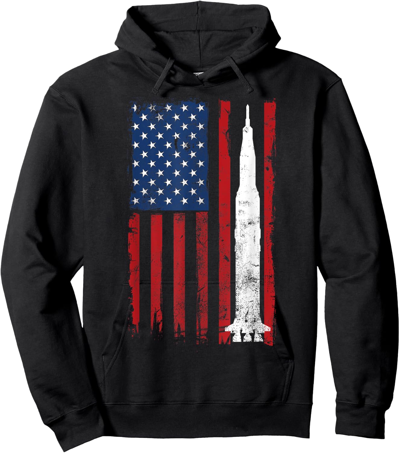Apollo 11 Saturn V Flag Space Rocket Launch Vintage Hoodie - Hoodie | Black