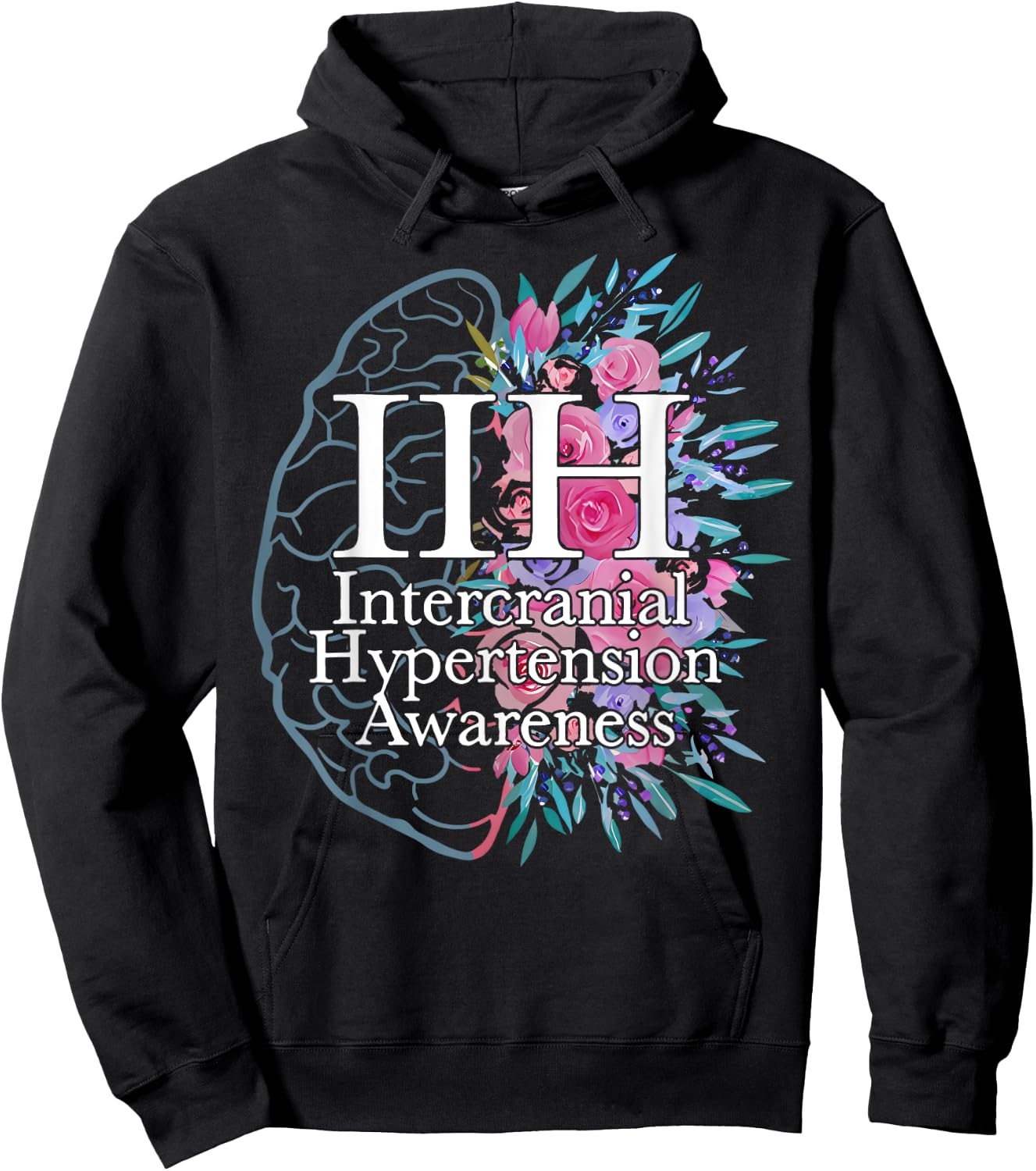 Idiopathic Intracranial Hypertension Awareness Brain Floral Hoodie - Hoodie | Black