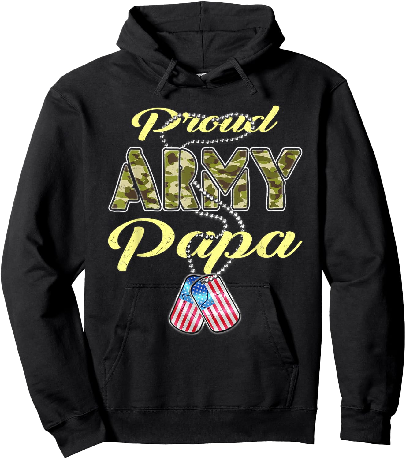 Proud Army Papa US Flag Camo Dog Tags Pride Military Grandpa Hoodie - Hoodie | Black