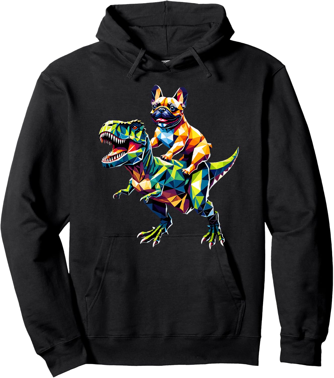 Geometric Art Dinosaur T-Rex French Bulldog Frenchie Hoodie - Hoodie | Black