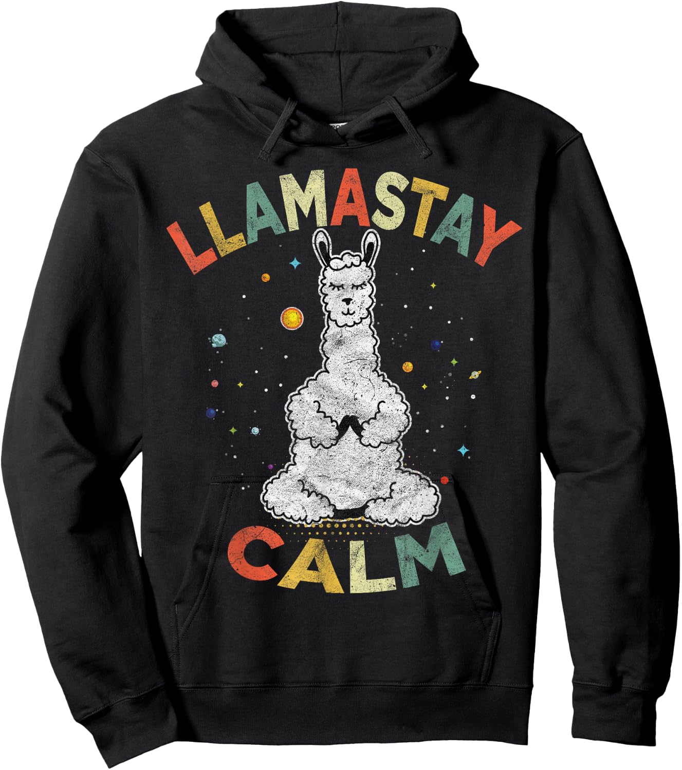 Cute Yoga Llama Stay Calm Alpaca Retro Vintage Hoodie - Hoodie | Black