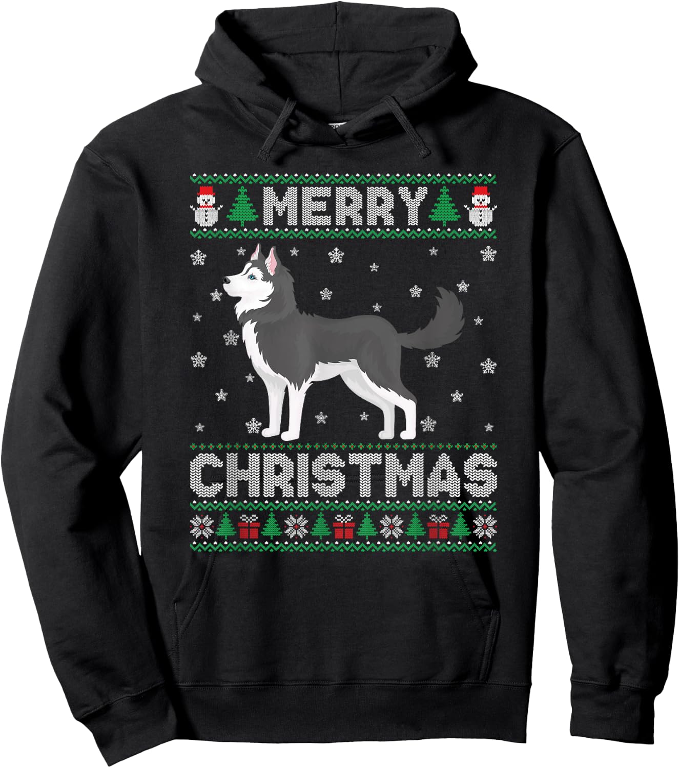 Siberian Husky Dog Men Women Kids Ugly Christmas Sweater Hoodie - Hoodie | Black