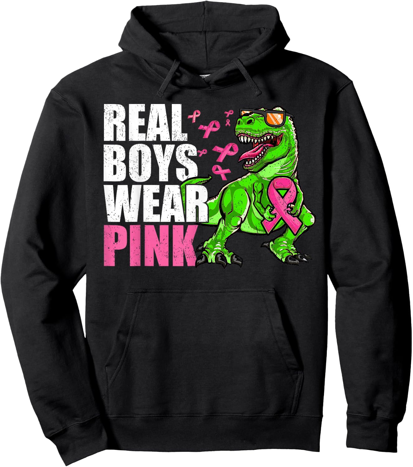 Youths Toddlers Breast Cancer Pink Ribbon Dinosaur Boys Kids Hoodie - Hoodie | Black