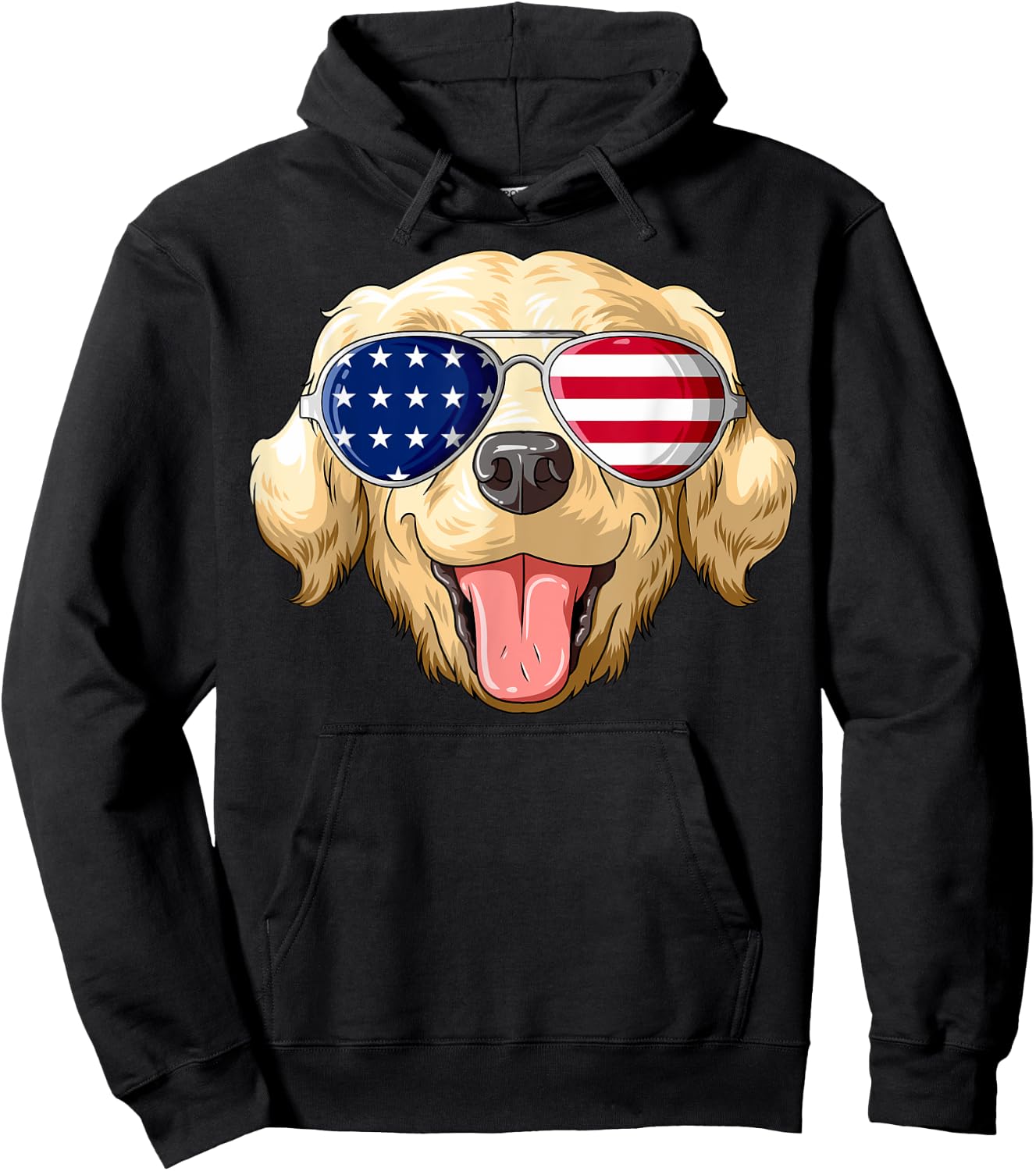 Patriotic Golden Retriever American Flag Glasses 4th July Hoodie - Hoodie | Black