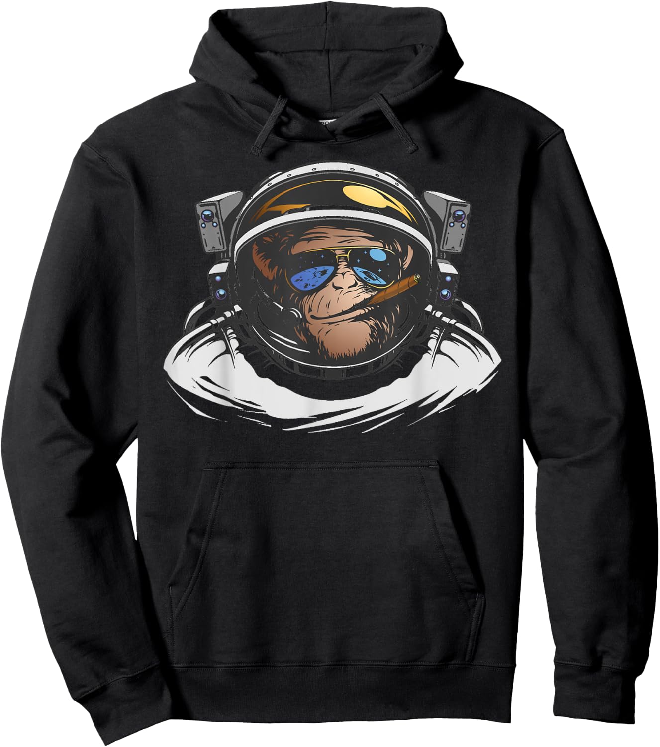 Funny Astronaut Monkey Smoking A Cigar Space Hoodie - Hoodie | Black