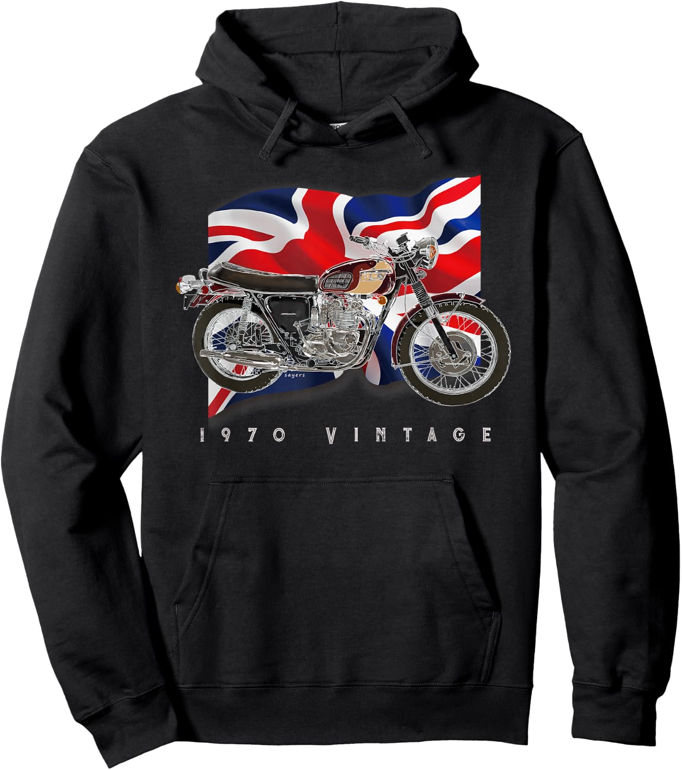 Vintage British Motorcycle Original Illustration T Shirt Hoodie - Hoodie | Black