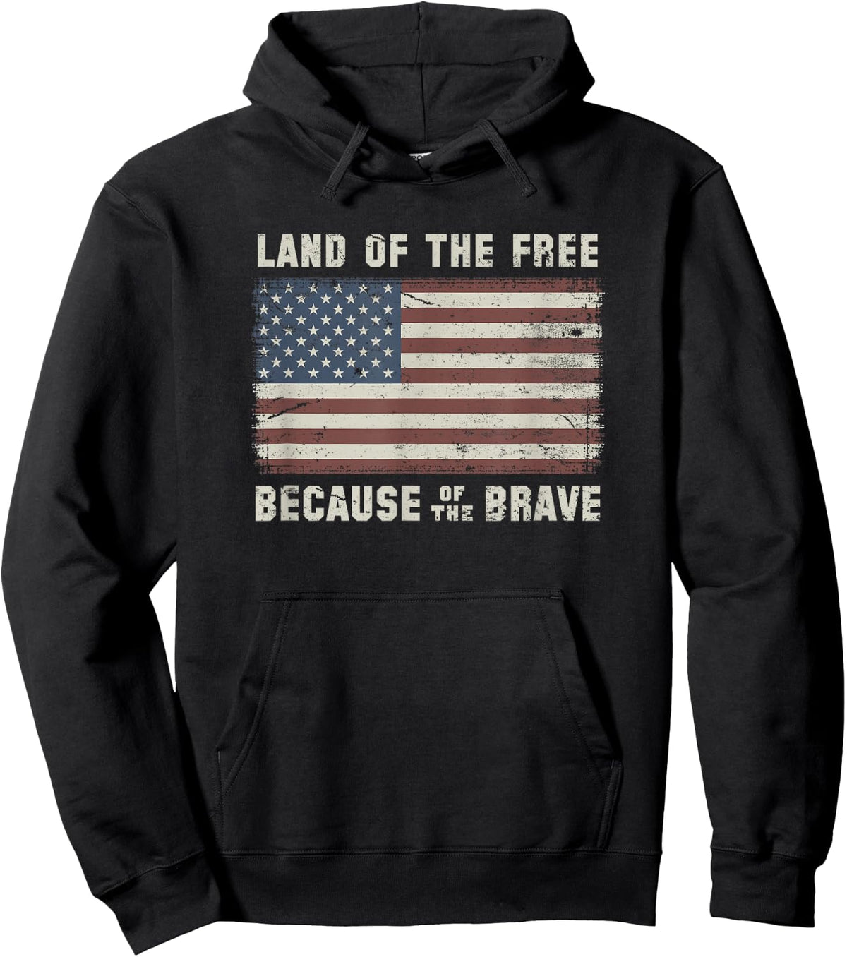 Land of The Free Because of The Brave Vintage Flag Hoodie - Hoodie | Black