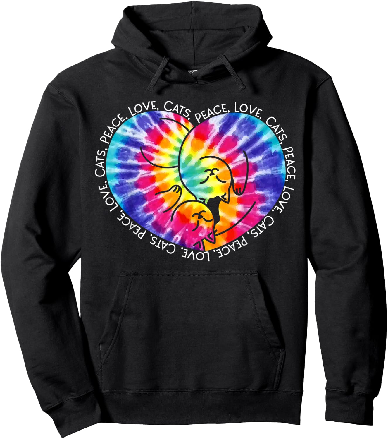 Peace Love Cats Tie Dye Heart Kitty Hippie Groovy Retro Gift Hoodie - Hoodie | Black
