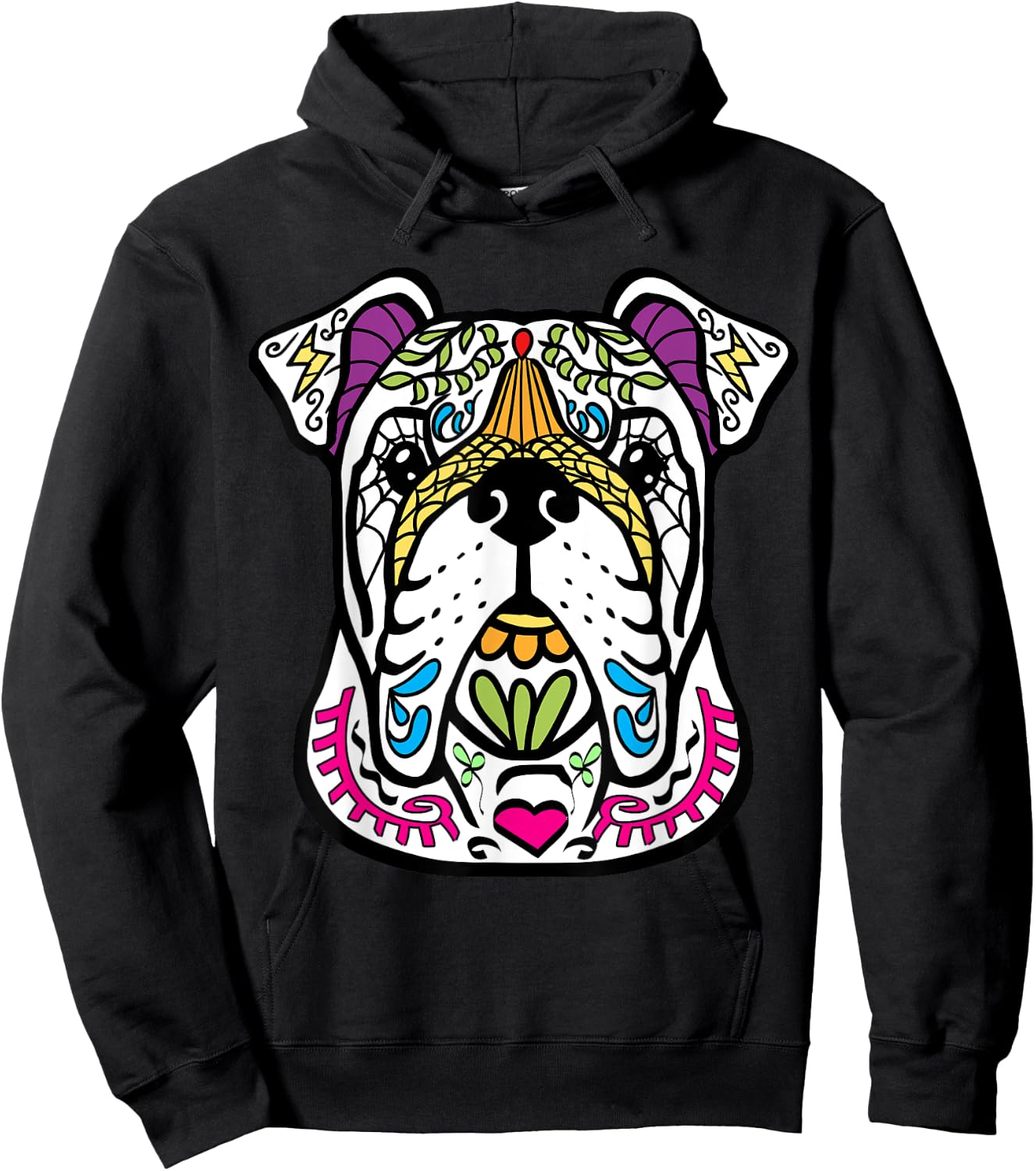 English Bulldog - Day Of The Dead Sugar Skull Dog Shirt Gift Hoodie - Hoodie | Black
