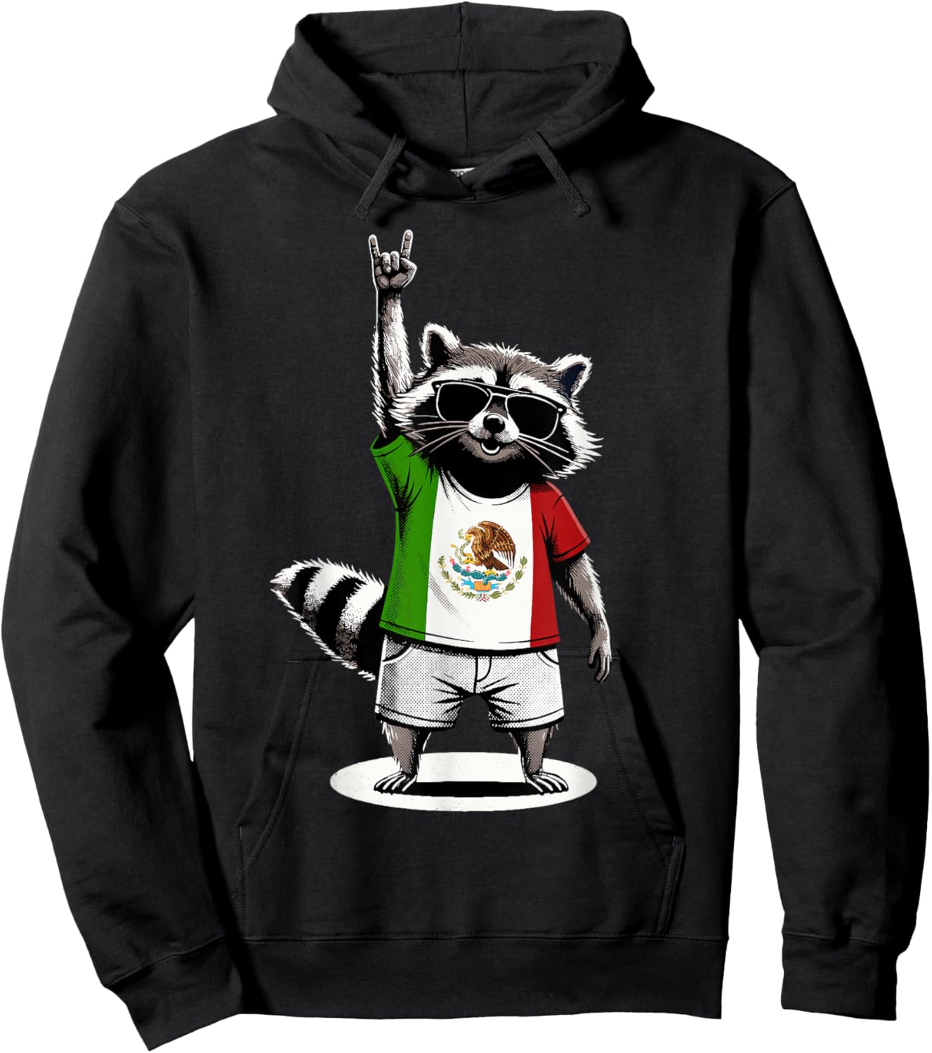 Mexican Flag Raccoon Funny Mexico Hoodie - Hoodie | Black