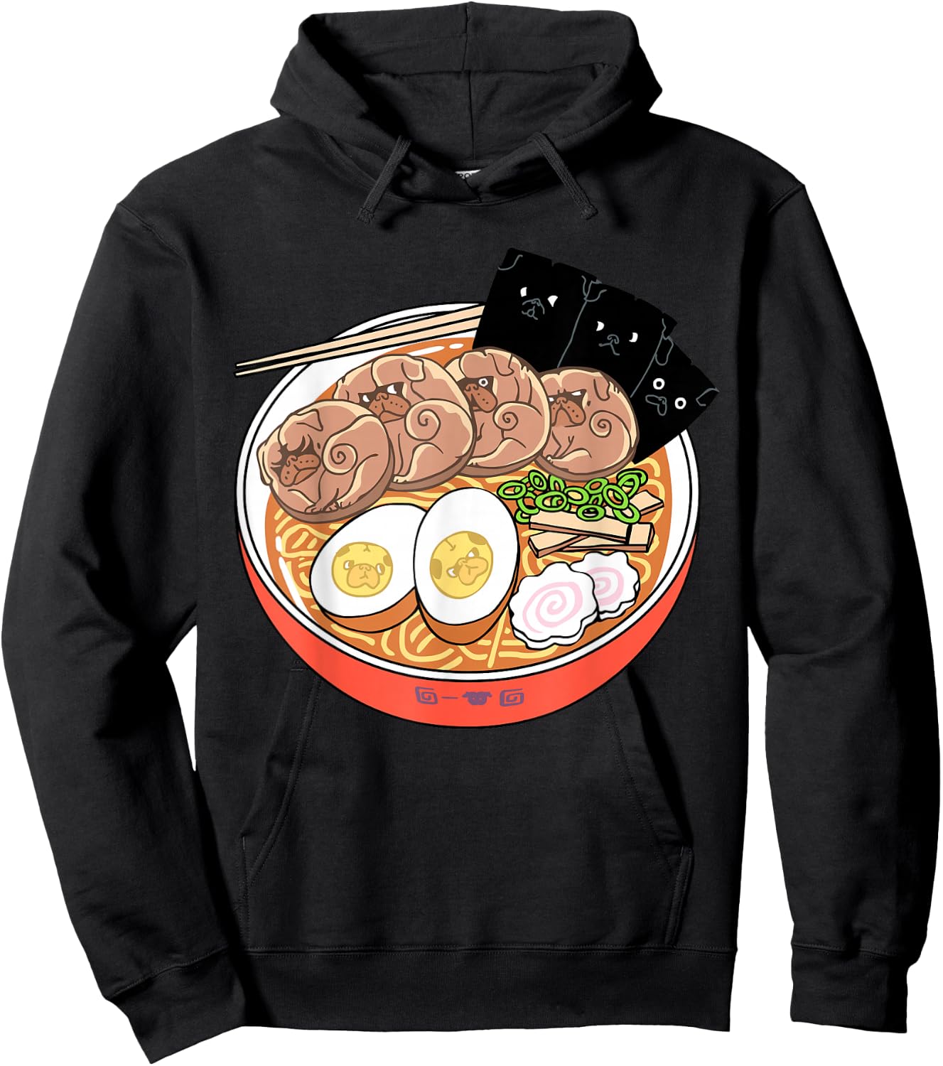 Ramen Pugs Funny T- Shirt by Huebucket Hoodie - Hoodie | Black