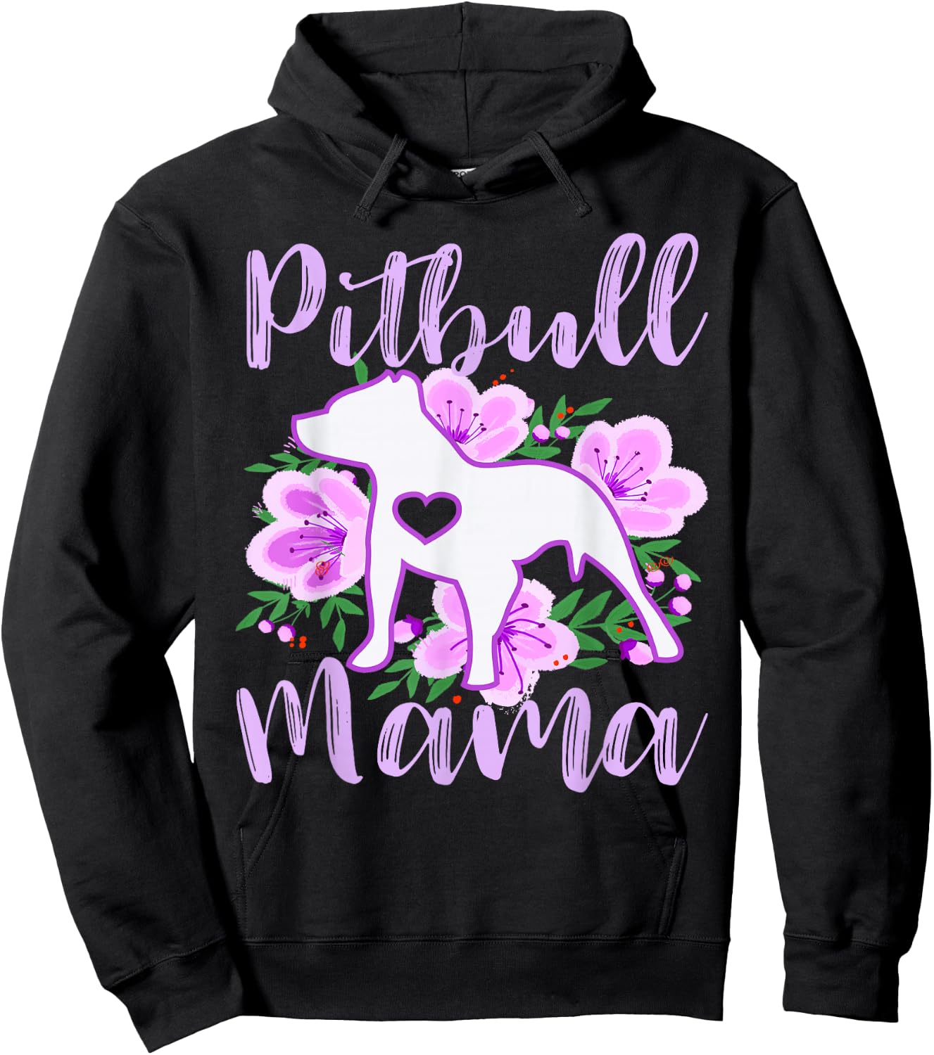 Pitbull Mama Purple Flowers Cute Pit Bull Pretty Mommy Hoodie - Hoodie | Black