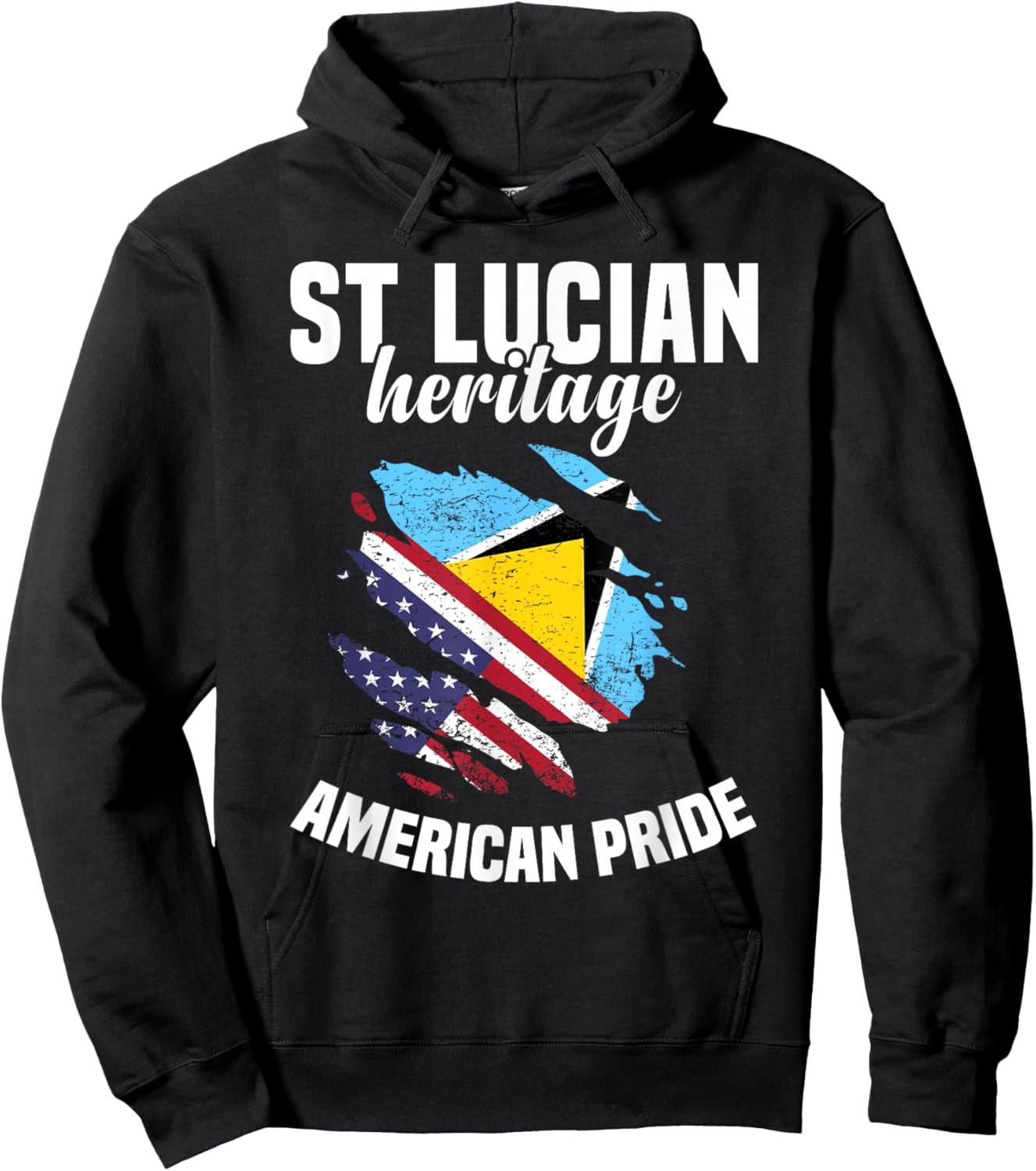 St Lucia Flag Outfit American Flags US Uniform St Lucian Hoodie - Hoodie | Black