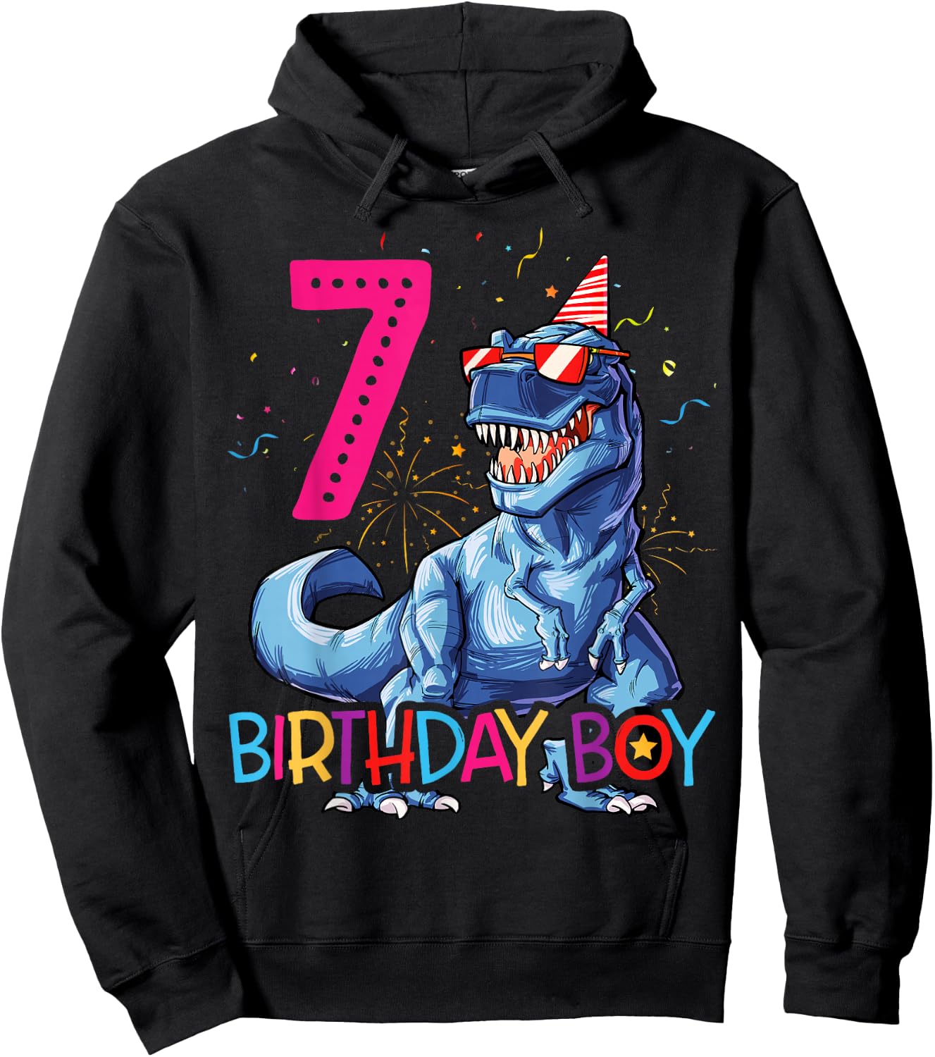 Dinosaur T rex 7 year Old T shirt Kids 7th Birthday Hoodie - Hoodie | Black