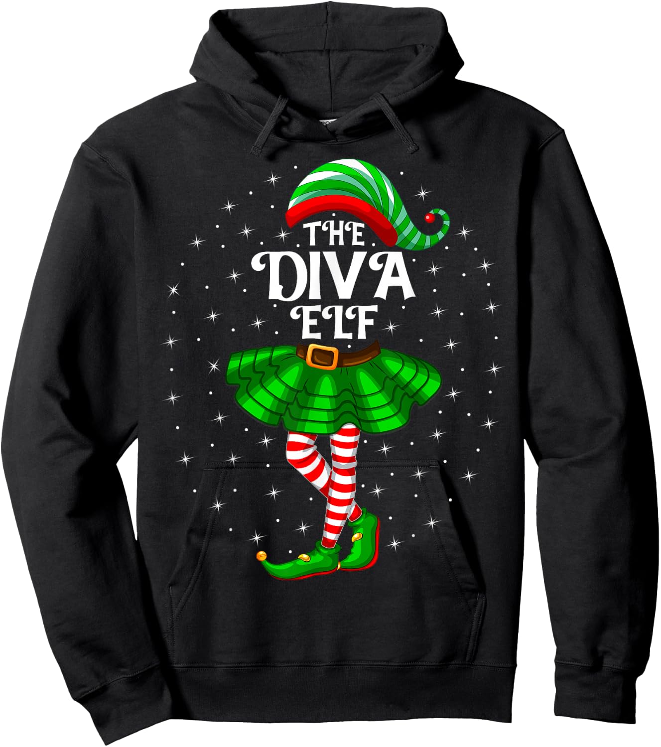 Xmas Matching Family Women Girls Mom The Diva Elf Christmas Hoodie - Hoodie | Black