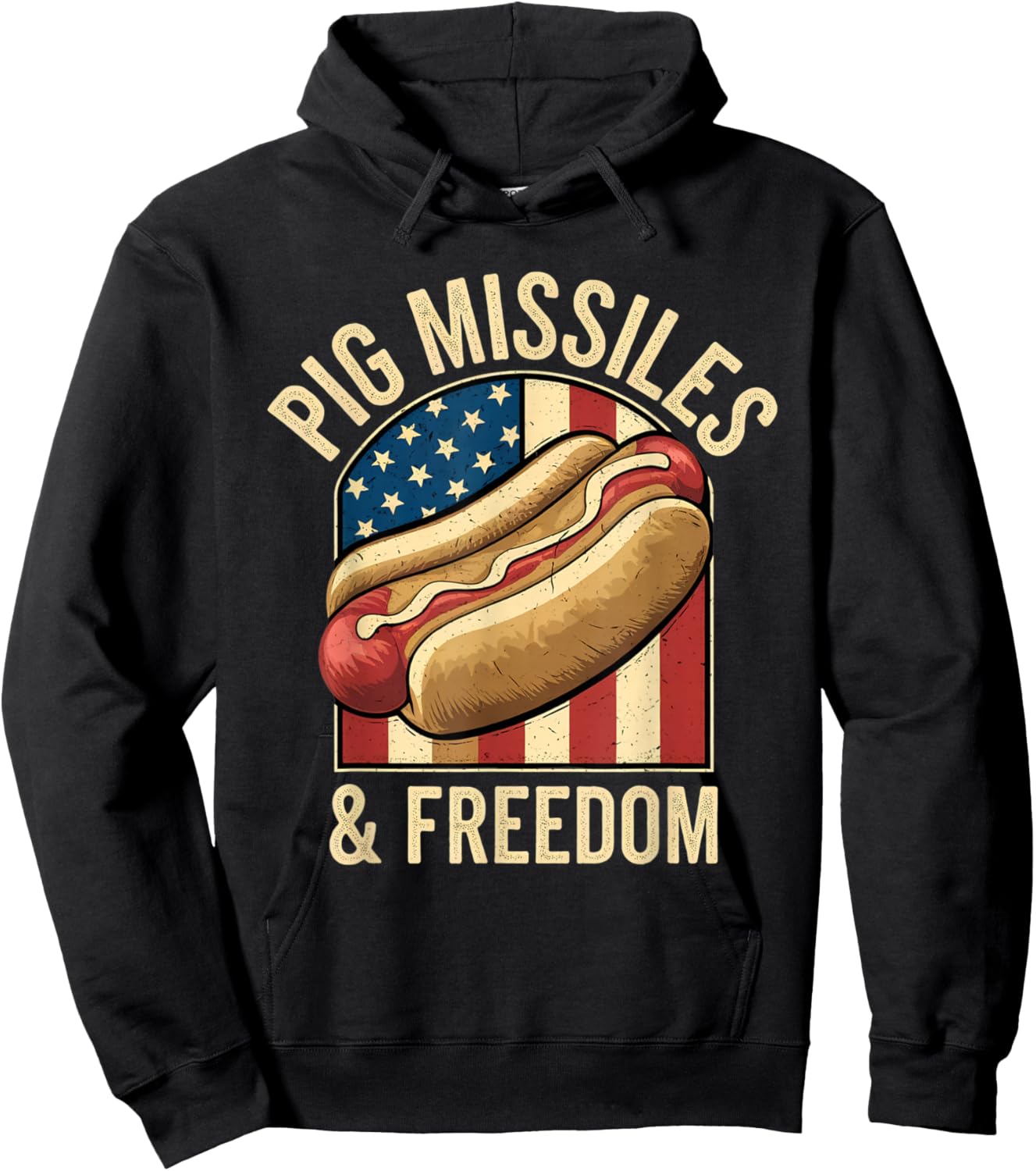 Pig Missiles & Freedom 4th of July Patriotic USA Flag Hotdog Hoodie - Hoodie | Black