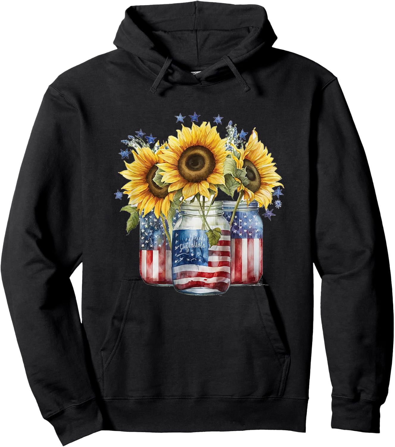 Patriotic Sunflower in Mason Jars 4th of July American Flag Hoodie - Hoodie | Black