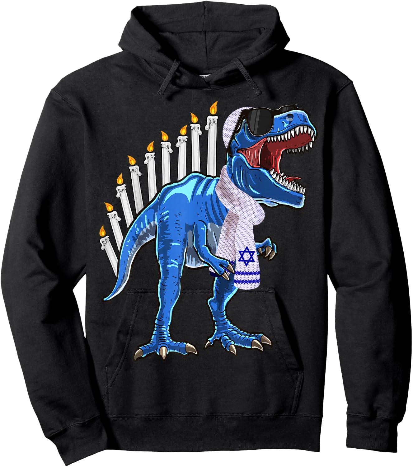 Menorasaurus Rex Shirt T Rex Dinosaur Hanukkah Gift Boys Hoodie - Hoodie | Black