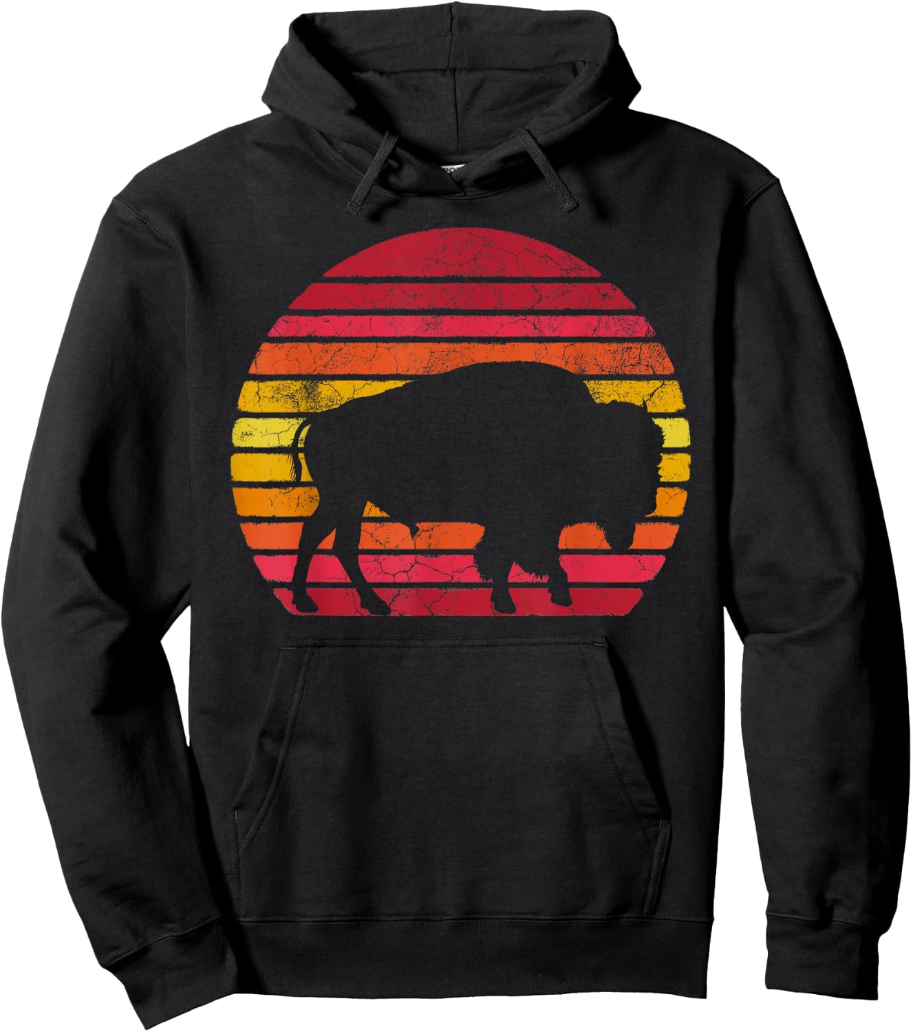 Distressed Buffalo Retro Style Bison Vintage Men Women Gift Hoodie - Hoodie | Black