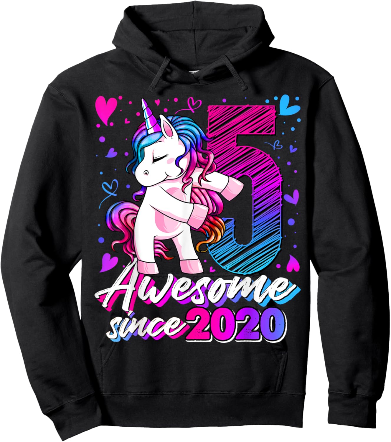 5 Year Old Unicorn Gifts For Girls 5th Birthday Girl Party Hoodie - Hoodie | Black