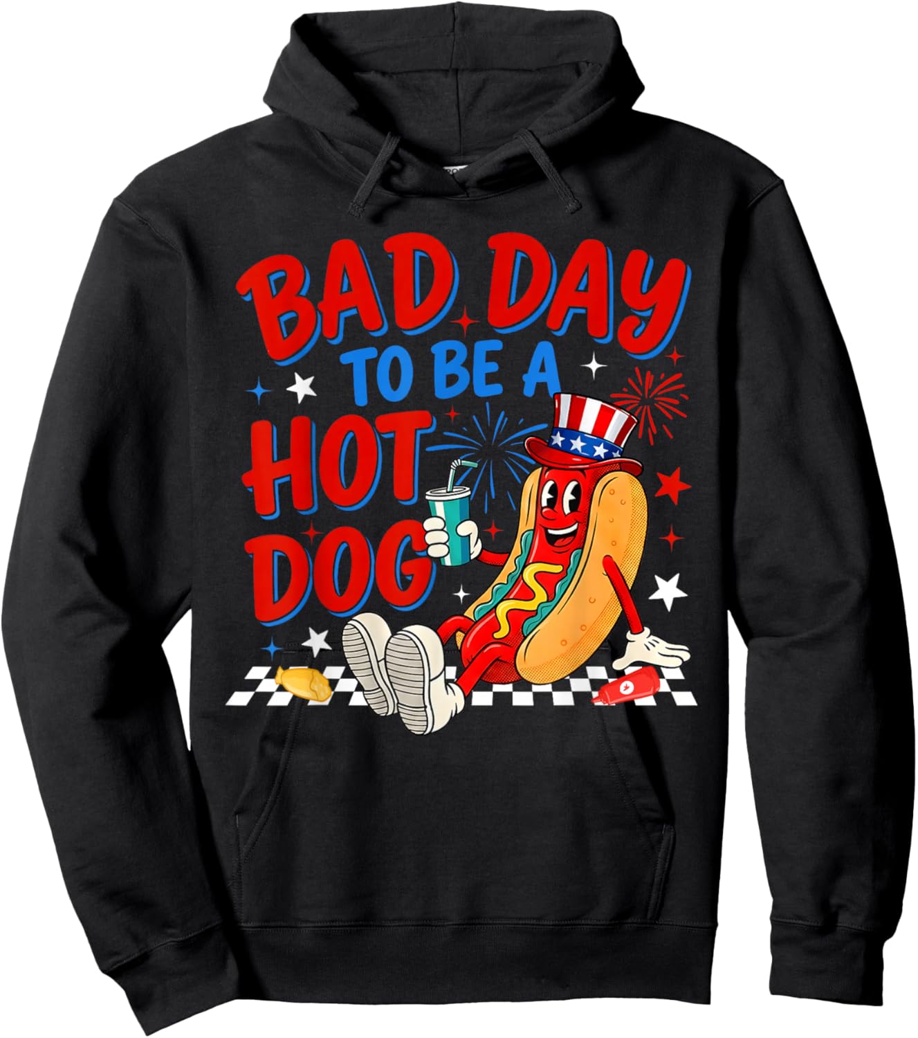 Funny Fourth of July Bad Day to Be A Hot Dog Men Women Kid Hoodie - Hoodie | Black