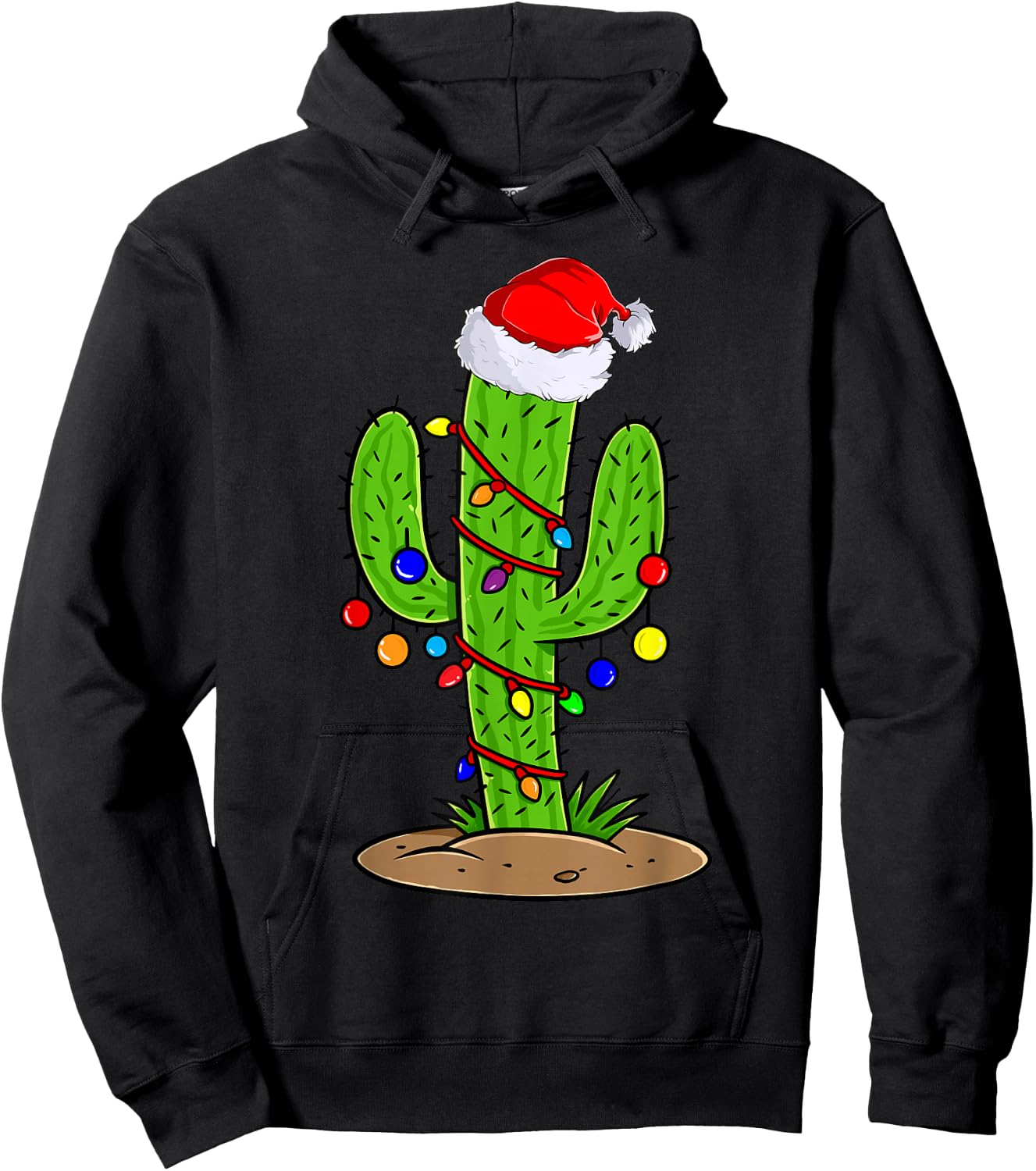 Cactus Christmas Lights Funny Christmas Gift Hoodie - Hoodie | Black