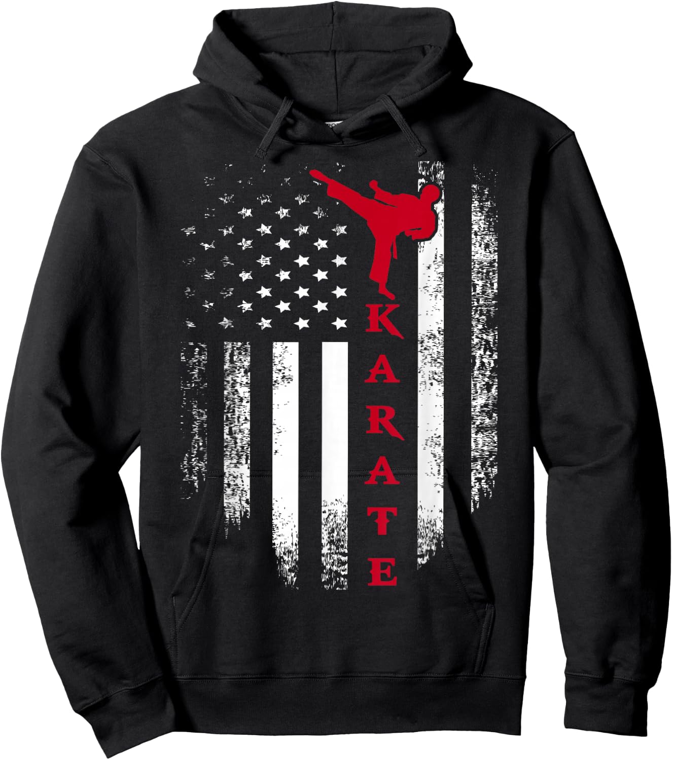 Vintage USA Red White Karate American Flag Cool Hoodie - Hoodie | Black