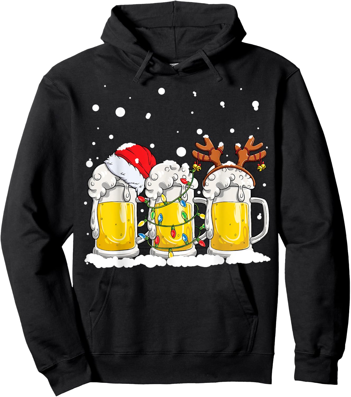 Beer Christmas Mug Santa Reinbeer Xmas Tree Lights Men Women Hoodie - Hoodie | Black