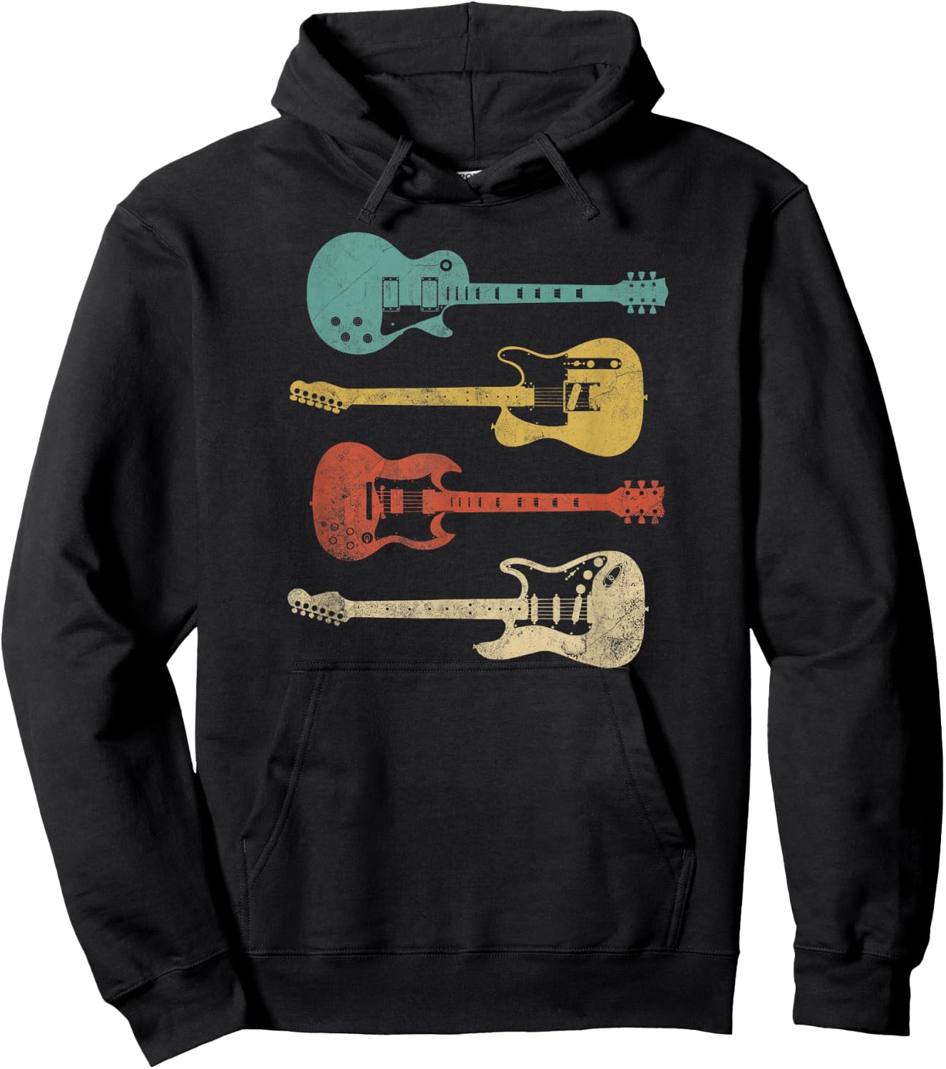 Vintage Music Apparel for Guitarists & Rock Fans Retro Electric Guitars - -Adults, Black, Small Hoodie - Hoodie | Black