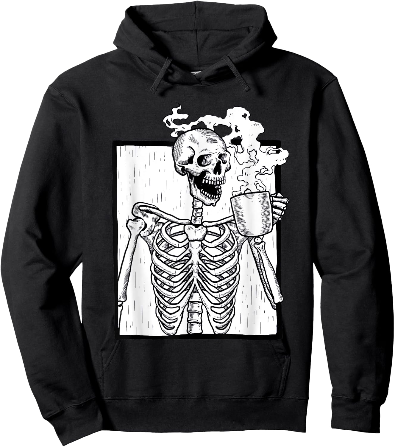 Halloween Coffee Drinking Skeleton Coffee Skull Hoodie - Hoodie | Black