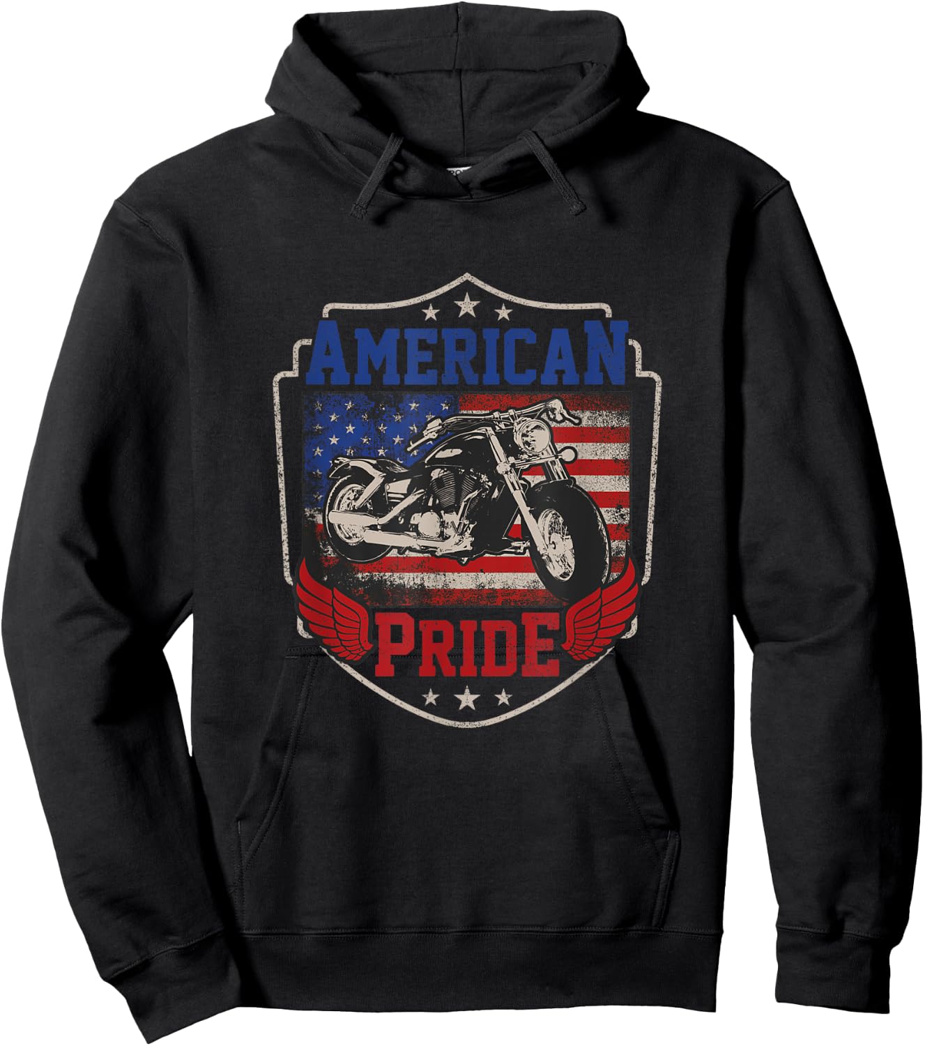 American Motorcycle Pride Vintage Proud biker 4th of July Women Kids Men Hoodie - Hoodie | Black