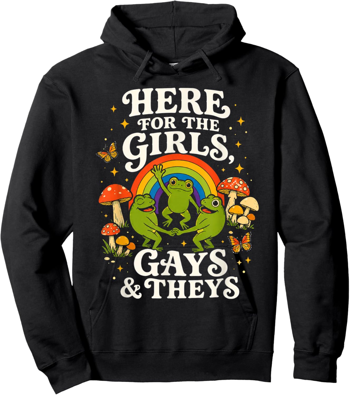 Here for The Girls Gays and Theys Vintage LGBTQ Ally Hoodie - Hoodie | Black