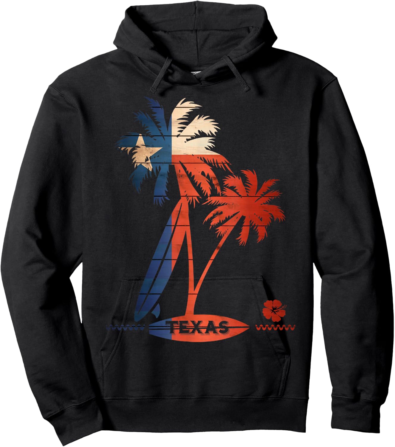 Surf Texas Palm Tree and Surfboard Shirt Hoodie - Hoodie | Black