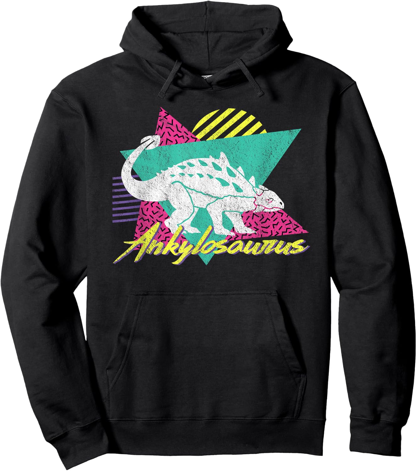 Vintage Retro 80s Or 90s Ankylosaurus Dinosaur Hoodie - Hoodie | Black