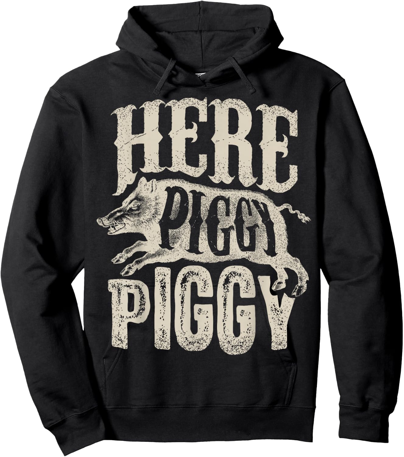Here Piggy Piggy T shirt Boar Hunting Vintage Pig Hog Hunter Hoodie - Hoodie | Black