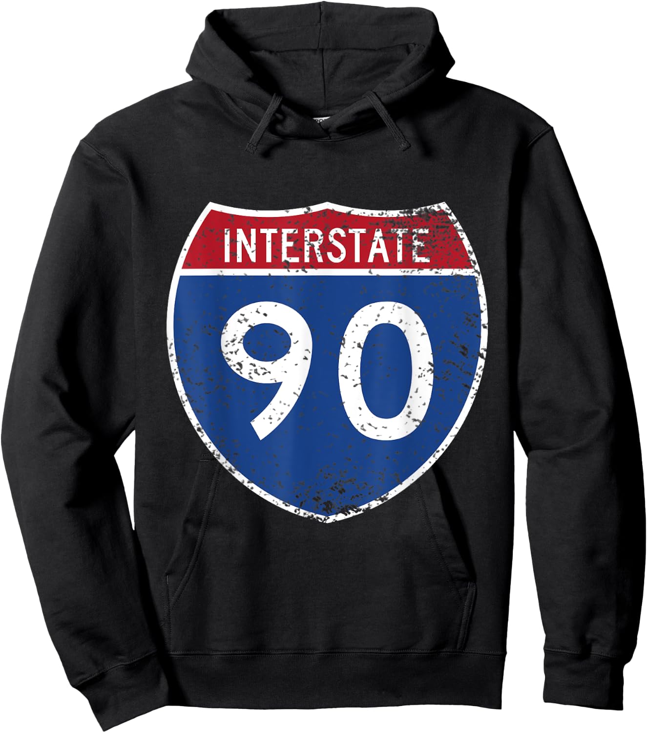 Interstate 90 Distressed Grunge Vintage Look Hoodie - Hoodie | Black
