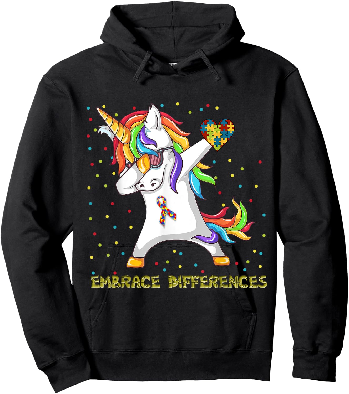 Embrace Differences Unicorn Dabbing Puzzle Autism Awareness Hoodie - Hoodie | Black