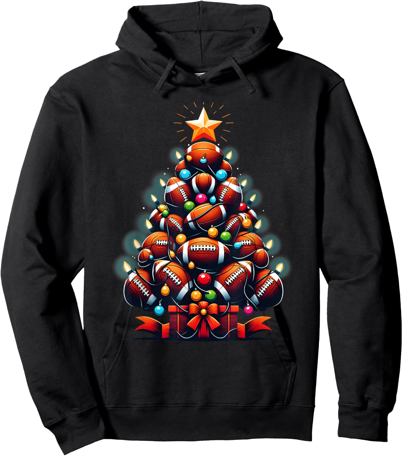 American Football Christmas Tree Xmas Pajamas Player Coach Hoodie - Hoodie | Black
