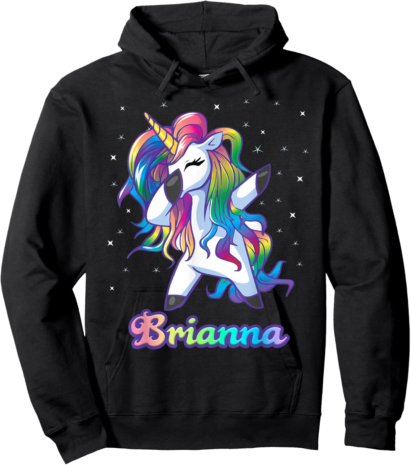 BRIANNA Name Personalized Custom Rainbow Unicorn Dabbing Hoodie - Hoodie | Black