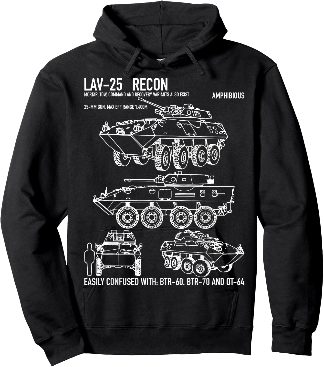 LAV-25 Light Armored Vehicle Blueprint Gift Hoodie - Hoodie | Black