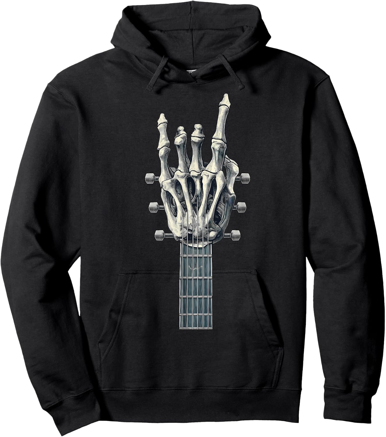 Rock On Guitar Neck Rock & Roll Star Skeleton Hand Band Hoodie - Hoodie | Black