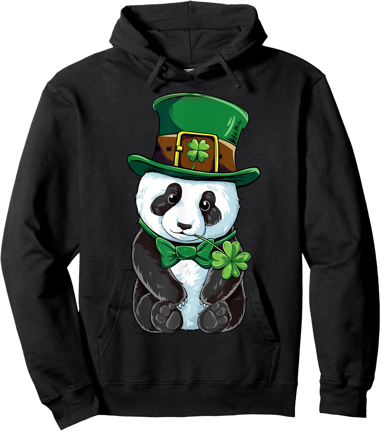 Panda Leprechaun Hat St Patricks Day Boys Girls Men Shamrock Hoodie - Hoodie | Black