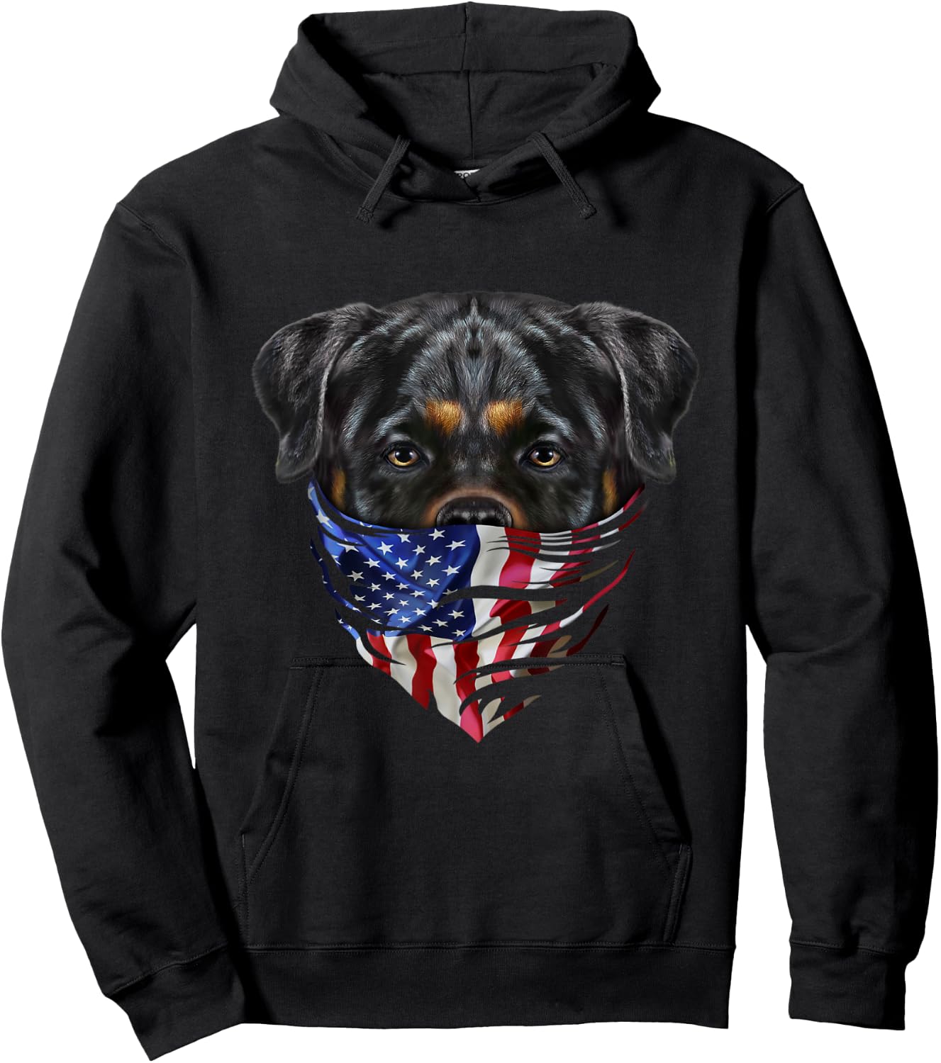 Patriotic Rottweiler Dog in Flag of USA Bandana Hoodie - Hoodie | Black